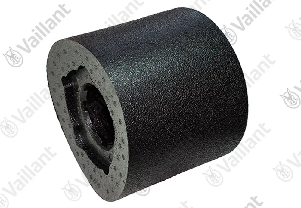 Vaillant Isolierung in schwarzer Farbe, zylindrische Form mit einer Öffnung in der Mitte. Verwendet zur Wärmedämmung von Rohren oder ähnlichen Anwendungen.